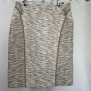 LAFAYETTE 148 Skirt Womens Size 12 Brown Cream Pencil Linen Blend‎ Business